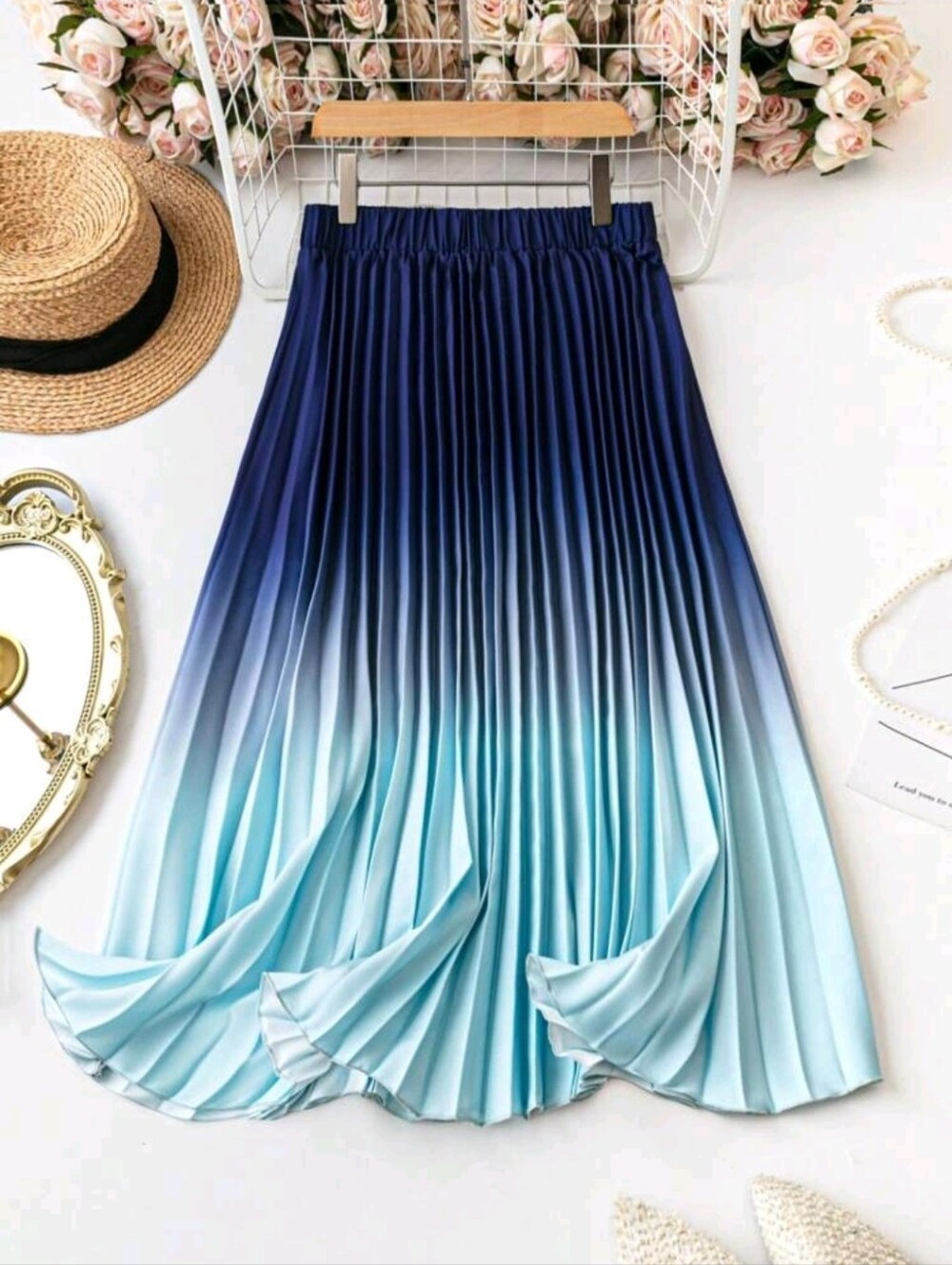 SHEIN CURVE OMBRE BLUE PLEATED SKIRT SZ 1X